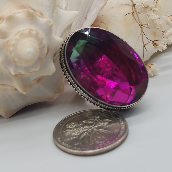 Large Silver Ring Bright Large Pink Spinel Stone - Picture 12 of 15